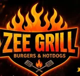 ZEE GRILL logo — a flaming shield reading Burgers & Hotdogs